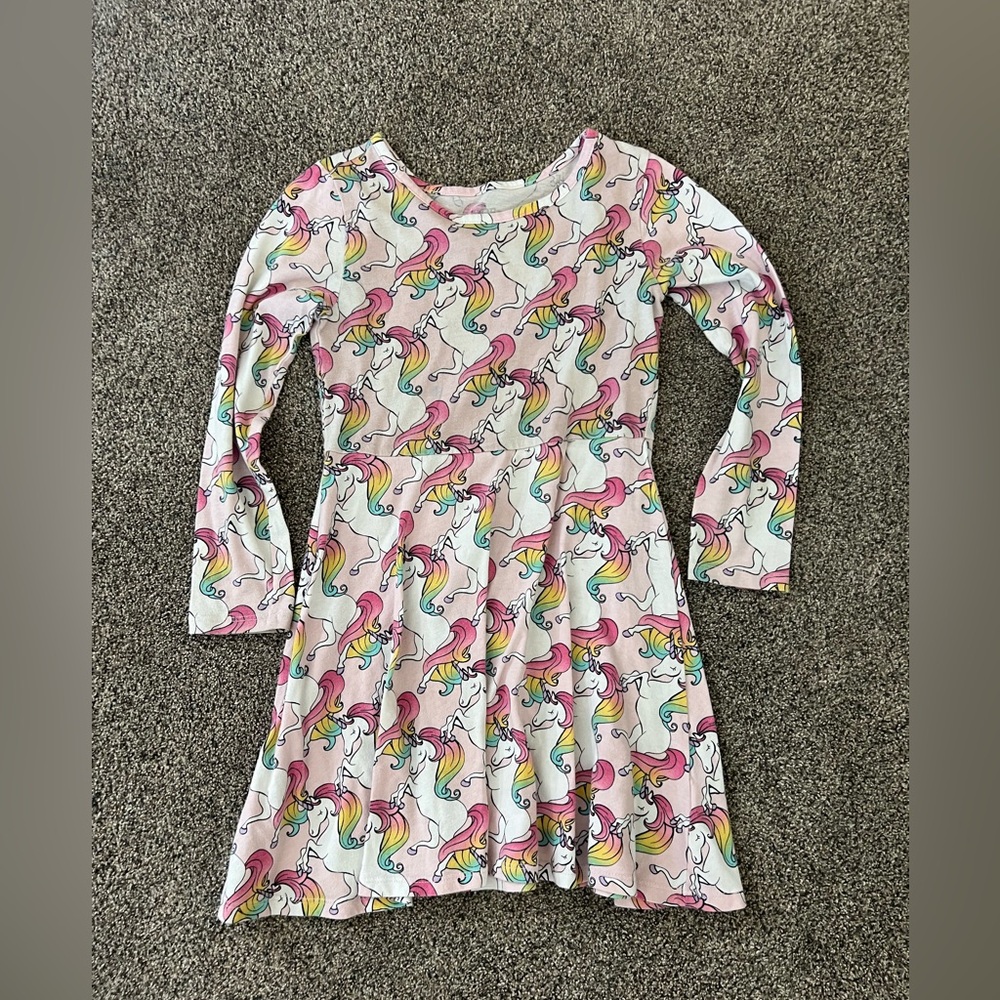 Girls unicorn print dress 3/4 sleeve